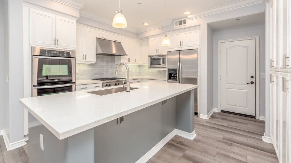gray and white kitchen remodel with kitchen island in prescott valley
