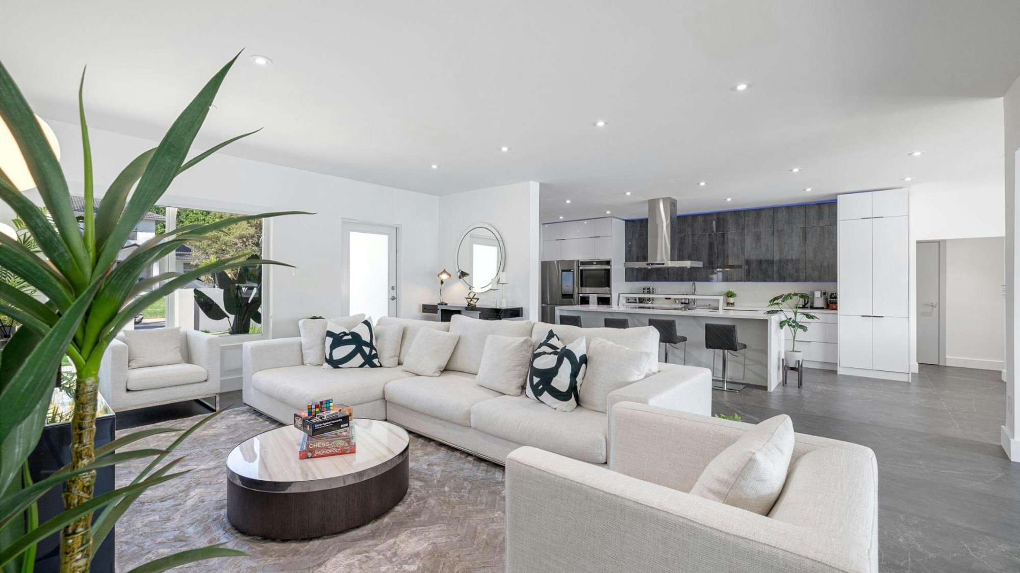 contemporary open concept living room by crosby home services