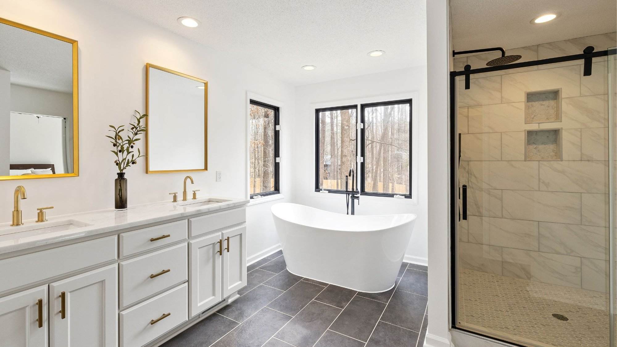 spa-like bathroom with freestanding tub