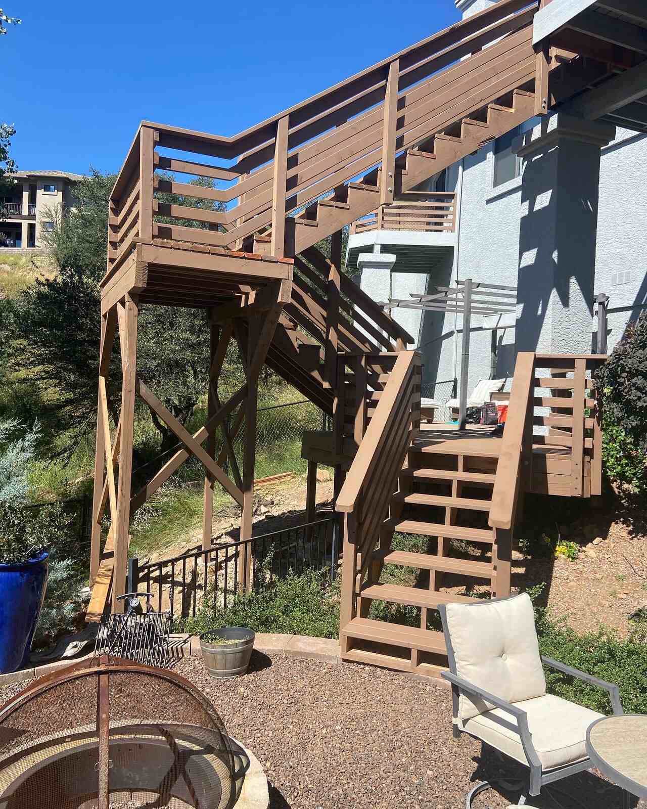 Multi-level deck structure built by Crosby Home Services in Prescott, AZ, showcasing sturdy design and natural aesthetics