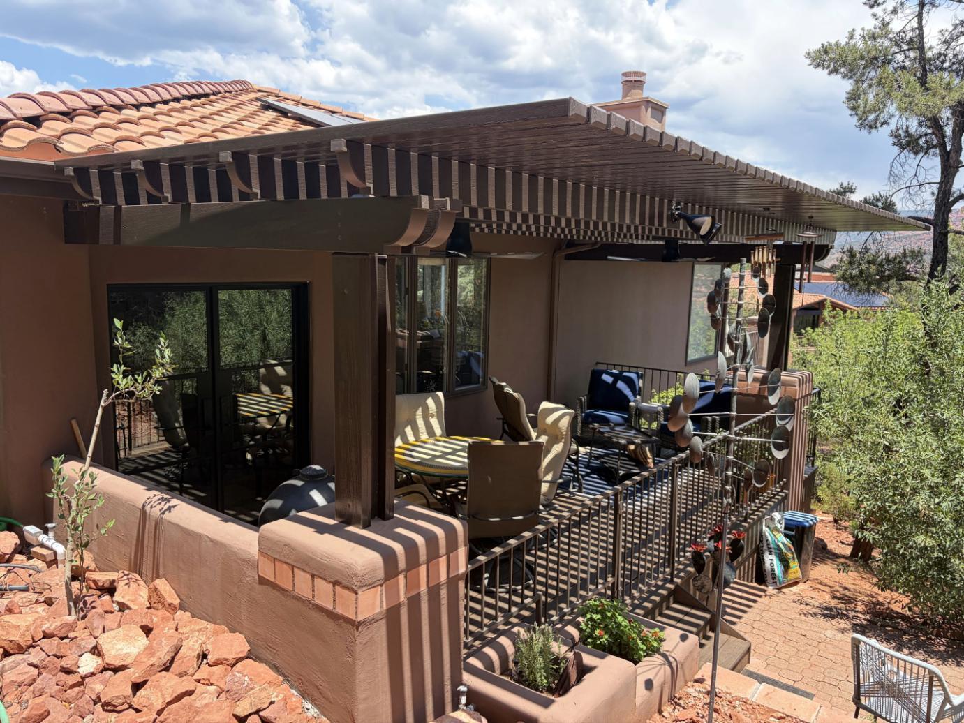 Deck built on a hill with red rock in Sedona, Arizona