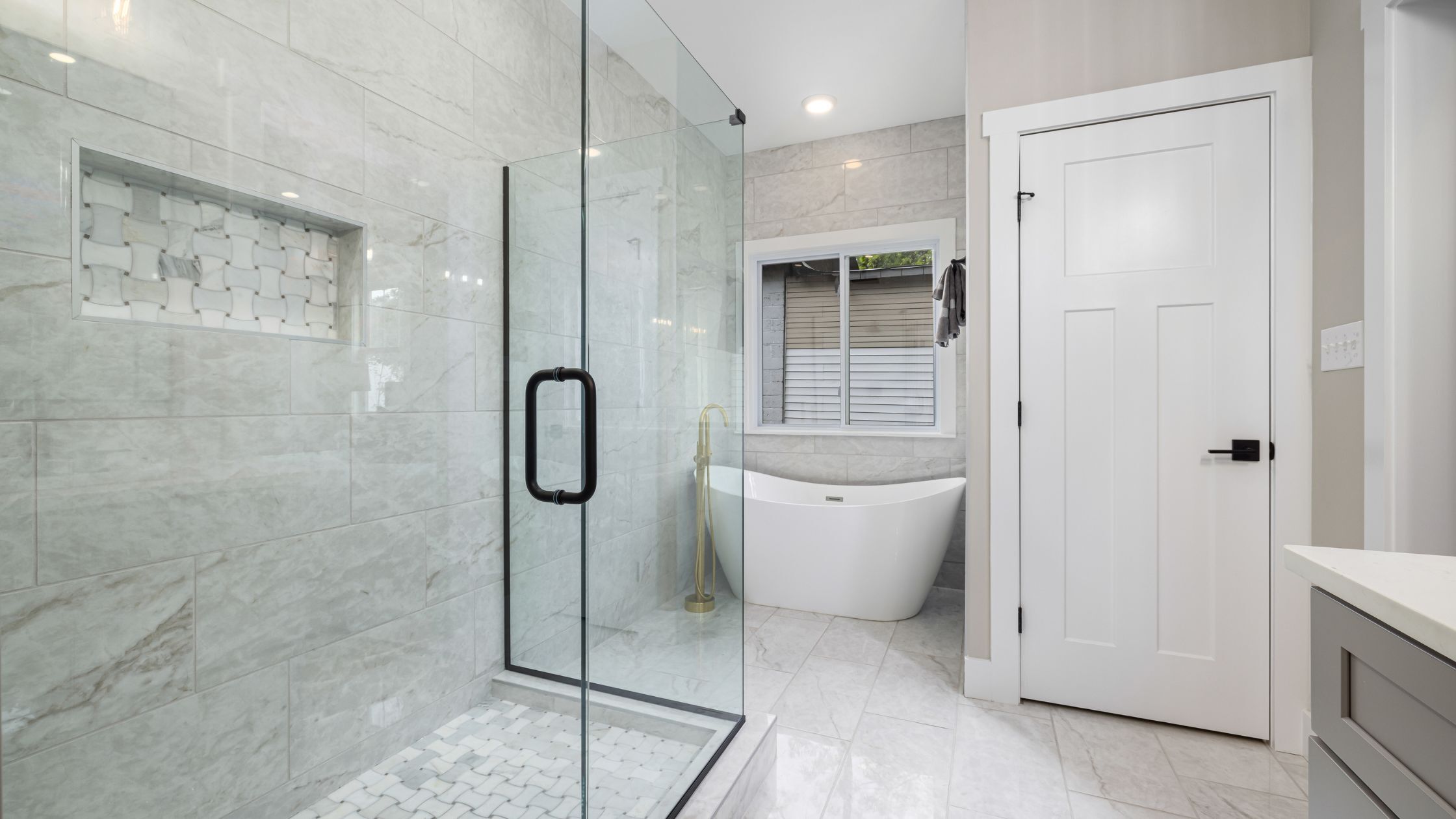 modern bathroom with a curbless walk-in shower